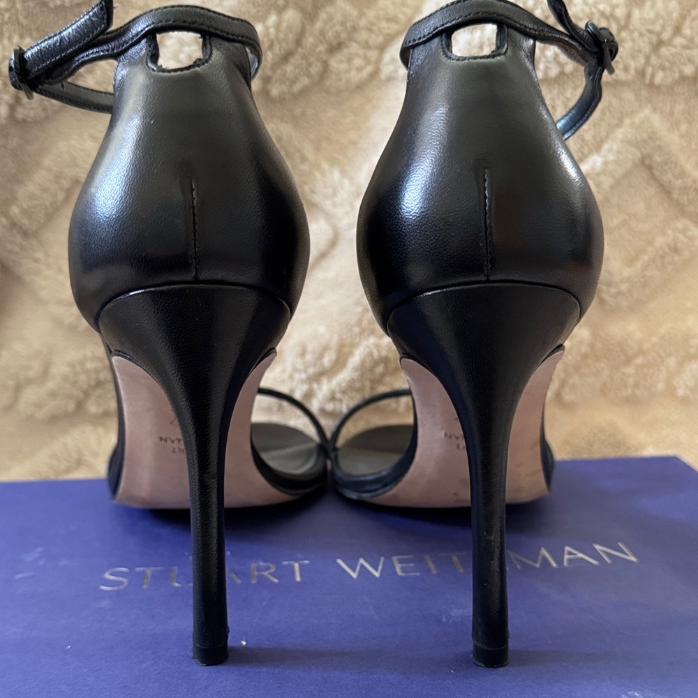 Stuart Weitzman Black Minimalist Ankle-Strap Stiletto Sandals - Picture 5 of 6